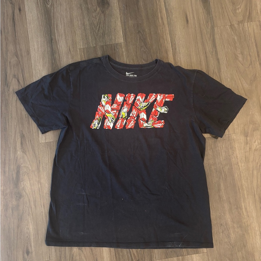 Nike Kids Black Graphic Tee with Red & White Logo